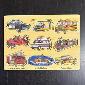 Melissa & Doug Wooden Vehicle Puzzle - Yellow, Red, Blue